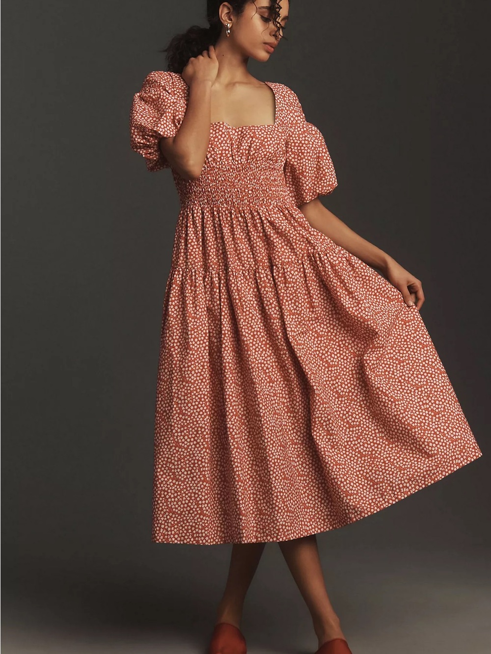 Anthropologie Red Dot-Print Dress with Puff Sleeves NWT